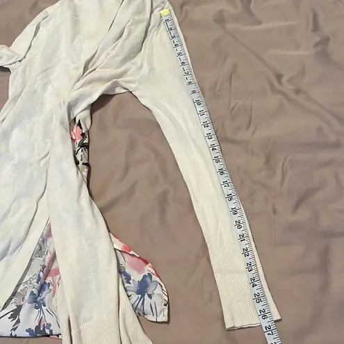 Dana Buchman szM long cardigan solid color front & sleeves flower print back GUC