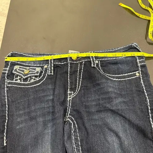 True Religion  Dark Wash Bedazzled World Tour Joey Super T Low Rise Jeans