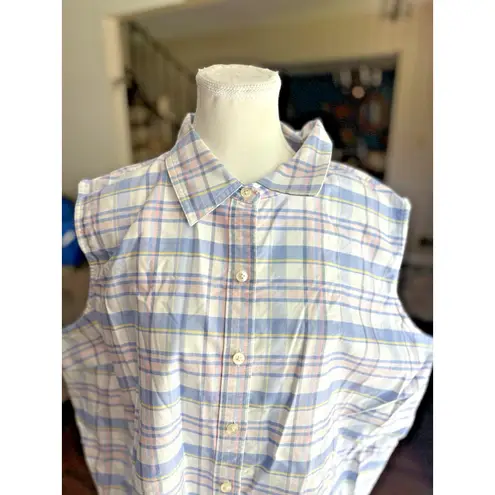 LL Bean Tank Top Woman 3X Plus Blue Plaid Button Up Outdoor Cotton Hike Size undefined