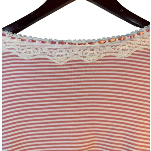 White Stag Vtg Striped Lace Trim Top Pink & White Cotton Babydoll Y2K Size L