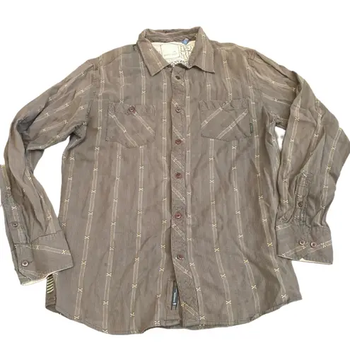 Horny Toad Retro brown button down shirt 100% cotton size M