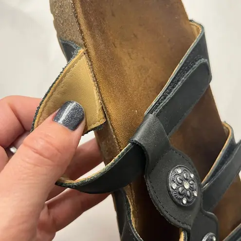 Haflinger Bio Alice Black Cork Leather Slip On Open Toe Sandal Women’s Size 10