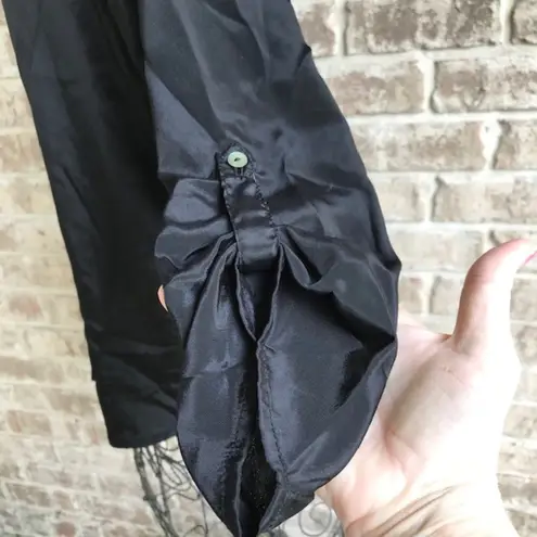 Fun & Flirt Black Hi Low Top Blouse Roll Sleeve