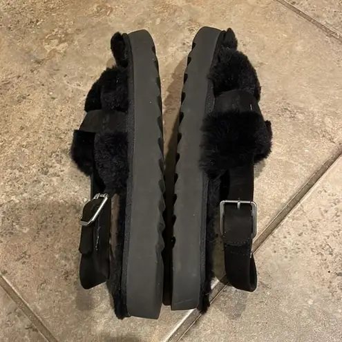 Koolaburra by Ugg Black Fuzz'd Out Faux Fur Slide Sandals Womens Size 10 EU 41