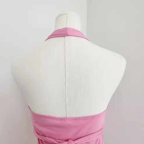 Y2K No Boundaries Pink Halter Top Beaded Rhinestone Front Detail Tank S