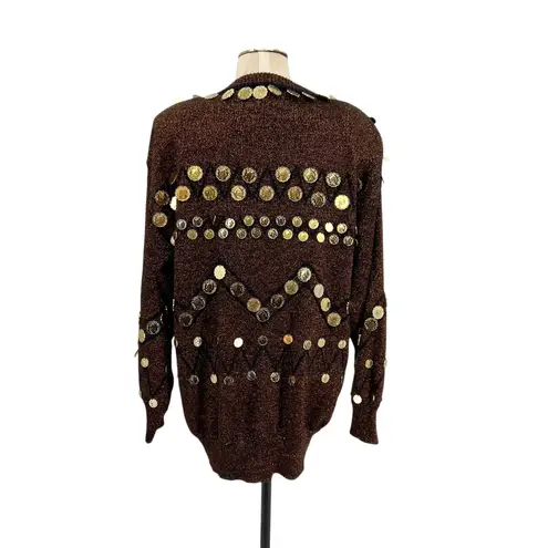 Bonnie Boerer Vintage Sweater Coin Trim Metallic Glitter Gold Size Large