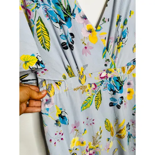 Slate + Willow Blue Floral Dolman Flutter Sleeve V-Neck Loose Fit Maxi Dress M