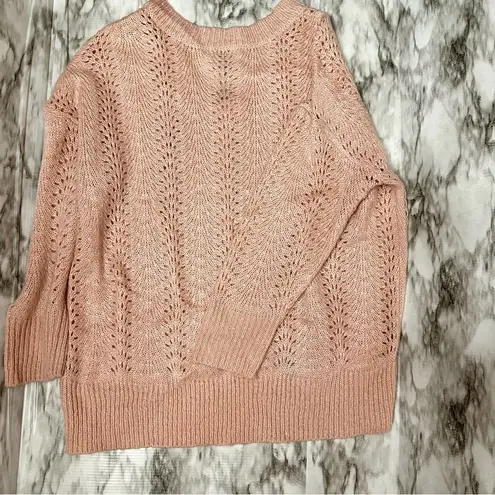 TBH To Be Honest Women Sz XL Pink V Neck Open Knit Sweater Romantic Girly Ballet
