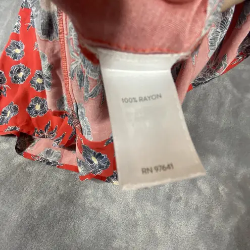 J. Jill Midi Dress XL Tiered Red Floral Flutter Sleeve Pocket Lightweight Flowy