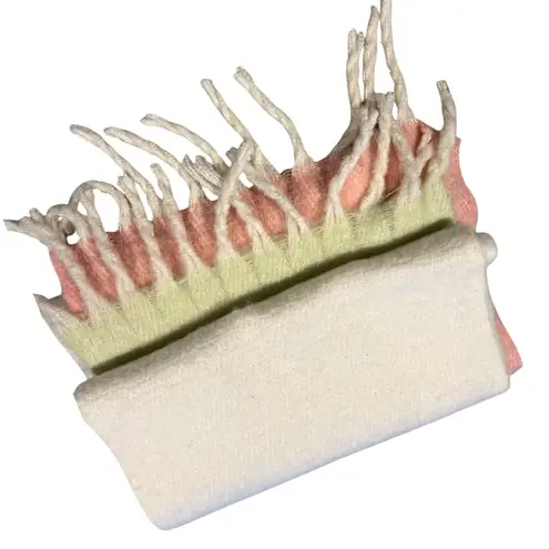 ASOS  Colorblock Scarf Pink Green White Fringe Fuzzy Cozy Warm Women