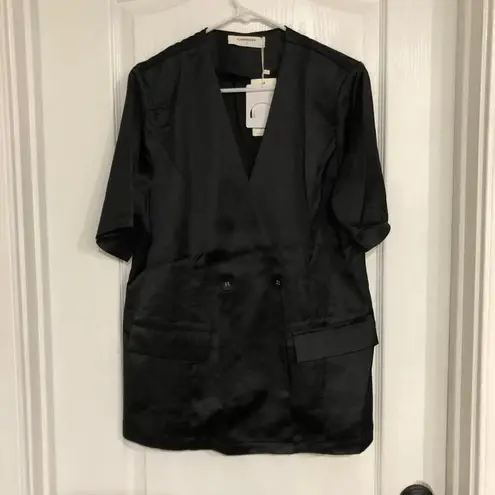 Commense Womens Blouse Size Large Black With Pockets Double Breasted Top NWT