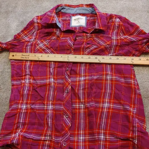 Arizona Jean Co Size Medium M Red Orange Plaid Button Up Long Sleeve Top Shirt