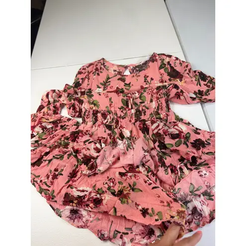 Bluiyv Young Contemporary Romper Dress Pink Floral Long Sleeve Small