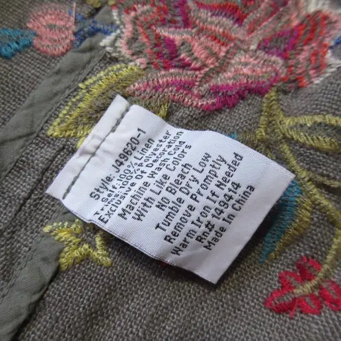Johnny Was NWT Amara Heavy Linen Coat in Shale Floral Embroidered Open Jacket S