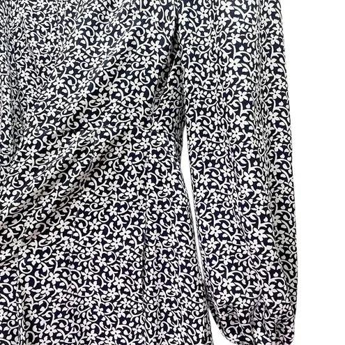 Boden Pleated Skirt Midi Shirt Dress Navy White Floral Long Sleeve Size 4 US Blue