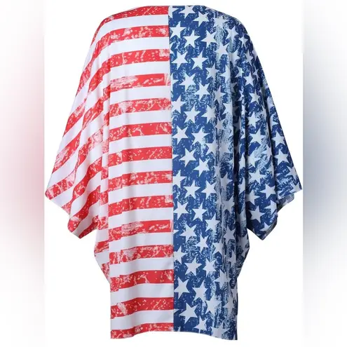 Riah Fashion Patriotic Stars and Strips American Flag Bohemian Lightweight Kimono Size XL NEW