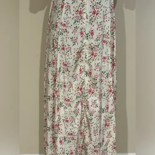None EUC Women's White and Pink Bohemian Floral Print Puff Sleeve Dress Size Medium