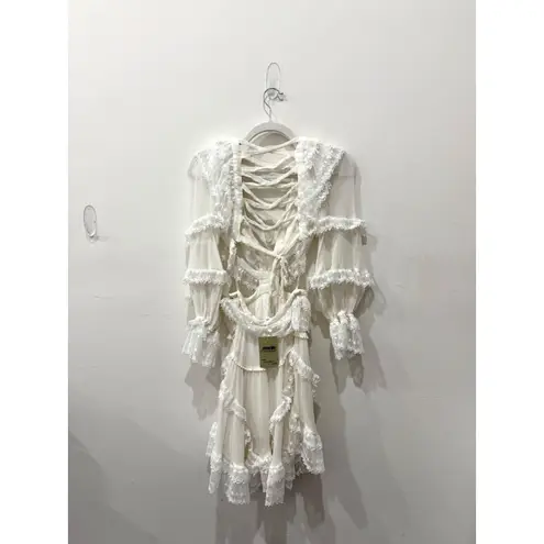 Zimmermann Suraya Lace Cut Out Lace Up Back Sheer Dress White Womens Size 0/P