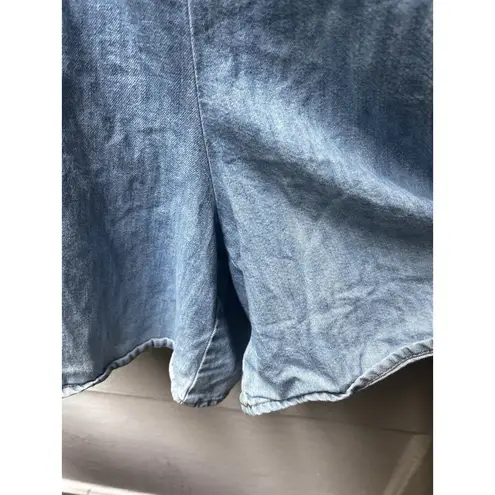 90s moda international Cotton Sleeveless Sweetheart Strappy Denim Romper Size 12 Blue