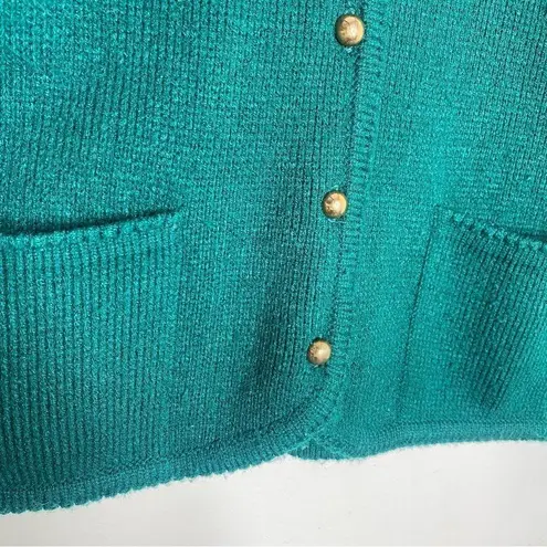 Laura Daniels Petite Y2K Emerald Green Acrylic Cardigan Sweater Gold Size Medium