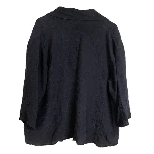 Uru Silk Top Womens Plus Black Floral Jacquard Gem Button Up Boxy Pockets USA Size undefined