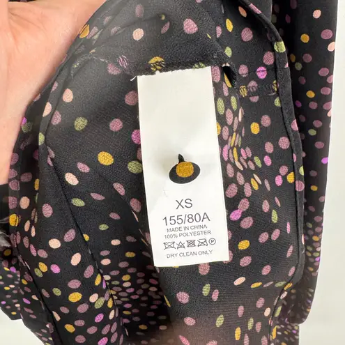 Kate Spade Polka Dot Wrap Blouse Size XS Black Peplum Long Sleeve Preppy Office