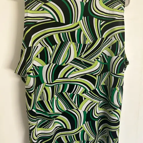 Blouse Green Graphic Sleeveless Blouse with Mandarin Collar Lg