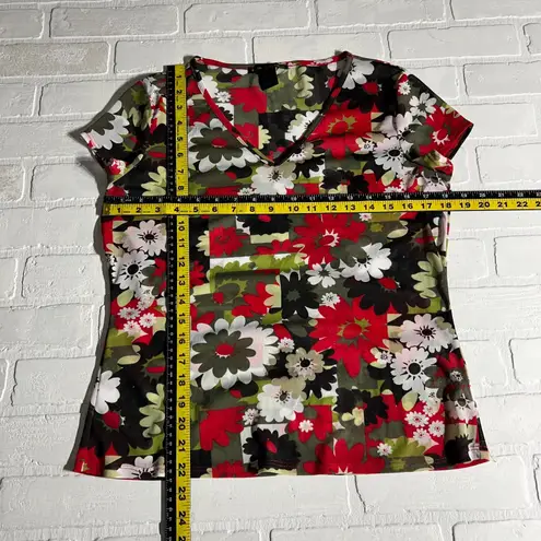 Y2K Faith Love Passion Top Womens Large Floral Retro Sheer Short Sleeve V