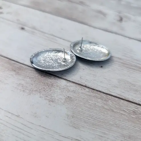 Vintage Stud Earrings For Pierced Ears Black & Silver Tone Statement Oval Retro