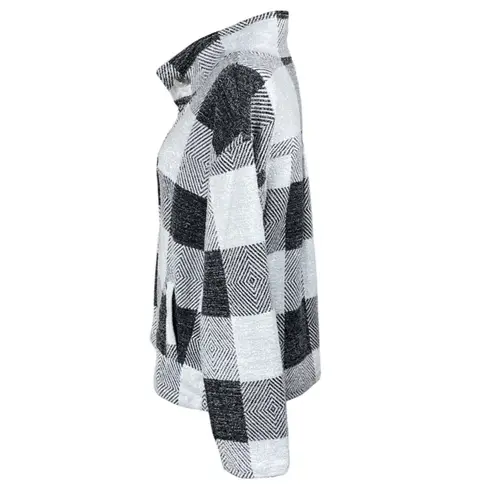 Christopher & Banks Fleece Jacket Black White Buffalo Plaid Size L Large
