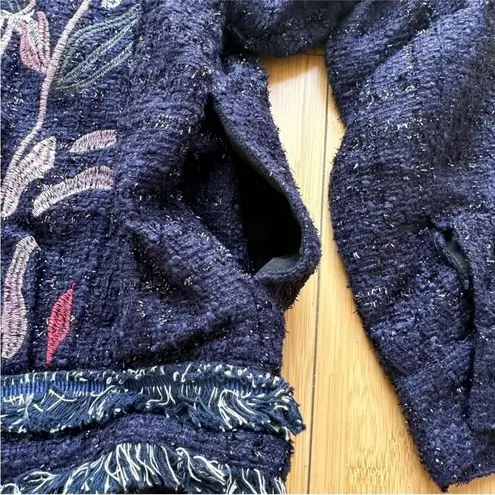 Foxiedox NWT Embroidered Takeo Tweed Frayed Boho Blue Jacket Anthropologie