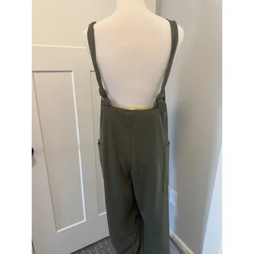 Waffle Knit Olive Green Overalls Jumpsuit Women's Size Medium Relaxed Fit
