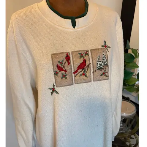 Bonworth Women's XL Petite Cardinal Holiday Embroidered Long Sleeve Sweater