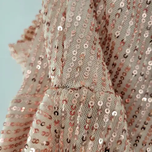 Sublime Sequined Gown S Pink Faux Wrap Long Puff Sleeve Tigh Slit Party Wedding