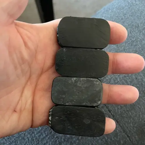 Vintage 70s Black & White Geometric Wood Stretch Bracelet | Boho Statement