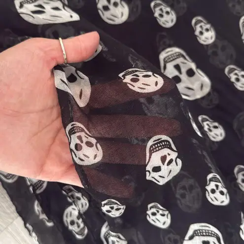 Black Skull Print Scarf semi sheer lightweight
