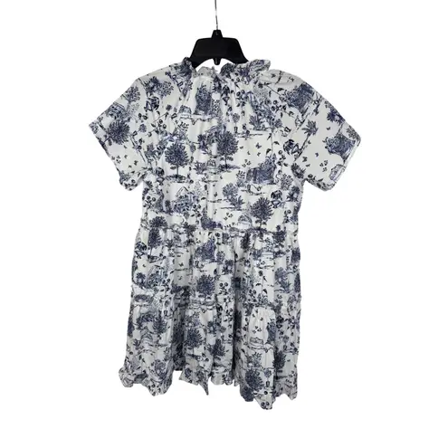 AQUA  White Blue Print Tiered‎ Mini Dress Ruffle Mock Neck Short Sleeve - Image 6