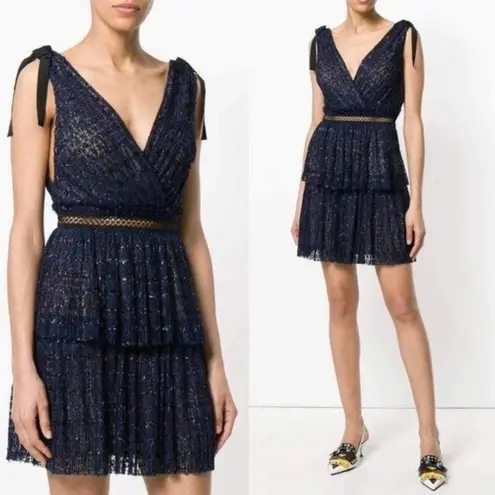 Self Portrait Self-Portrait Navy Metallic Pattern Mini Dress
