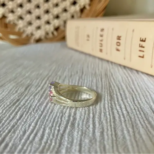 Double Heart Pink Purple Promise Ring Vintage “Jolie” Silver Triple Shank Femme Jewelry