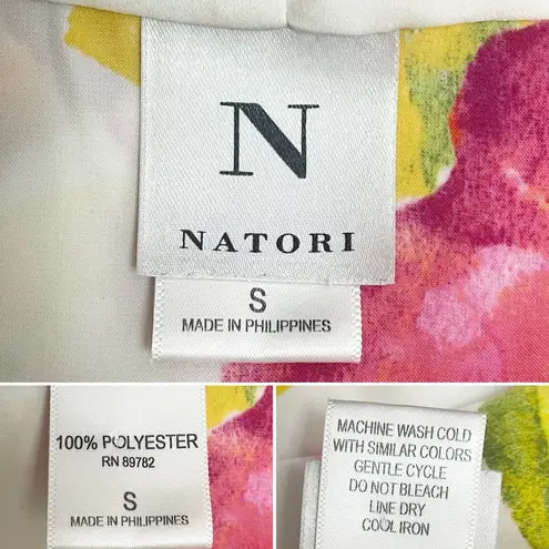 Natori South Pacific Floral Robe & Slip Nightgown Set Pink Orange Ivory Size S M Size M