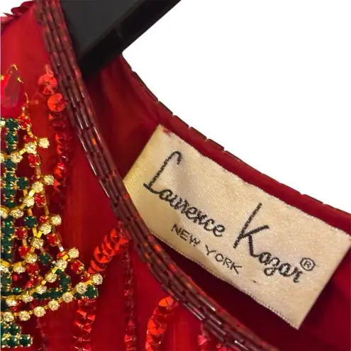 Laurence Kazar 80’s Red Silk Sequins Beaded Short Sleeve Evening Gown Sz 14