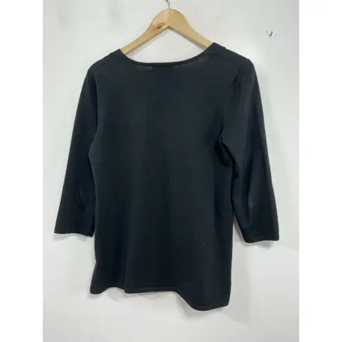 Cable & Gauge Womans Pullover Sweater M/M Black V Neck 1/4 Zip 3/4 Sleeve