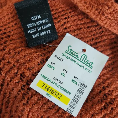 Stein Mart Rust Fringe Wrap Shawl NWT One Size Rust Knit Wrap Brown