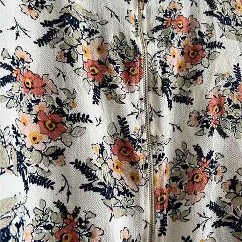 Floral Bomber Zip Up Lightweight Jacket XL White Stretchy Knit Casual Spring