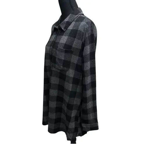Soft Surroundings Mad About Plaid Tunic Size L Gray Buffalo Flannel Roll Tab Top