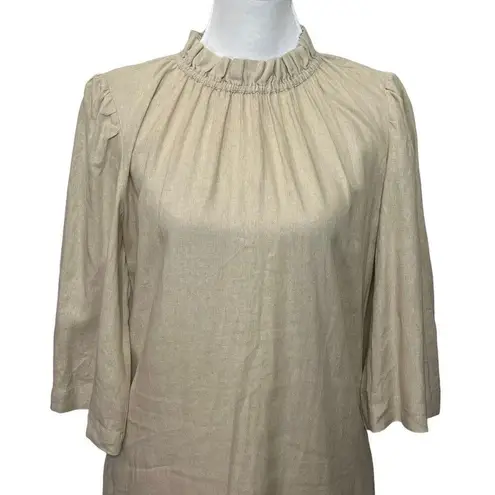 G. Label Goop Ruffle Mini Dress Women’s Size 0 Linen Puff Sleeve Shift Neutral Brown