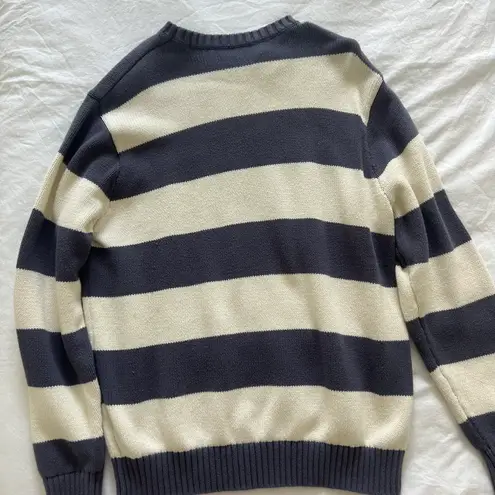 Brandy Melville Navy and White Striped Knit Sweater