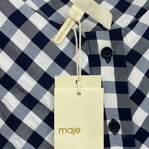 Maje Women's Lapri Cold Shoulder Gingham Blue White Crepe Crop Top New
