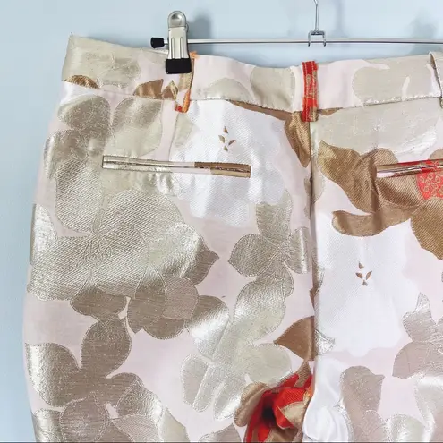 PAULE KA | Cream Metallic Floral Jacquard Ankle Trousers Sz 44