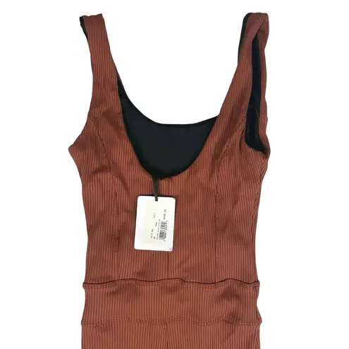 NEW Years of Ours X Bandier Ribbed Reformer Brown Sleeveless Fitted Jumpsuit S